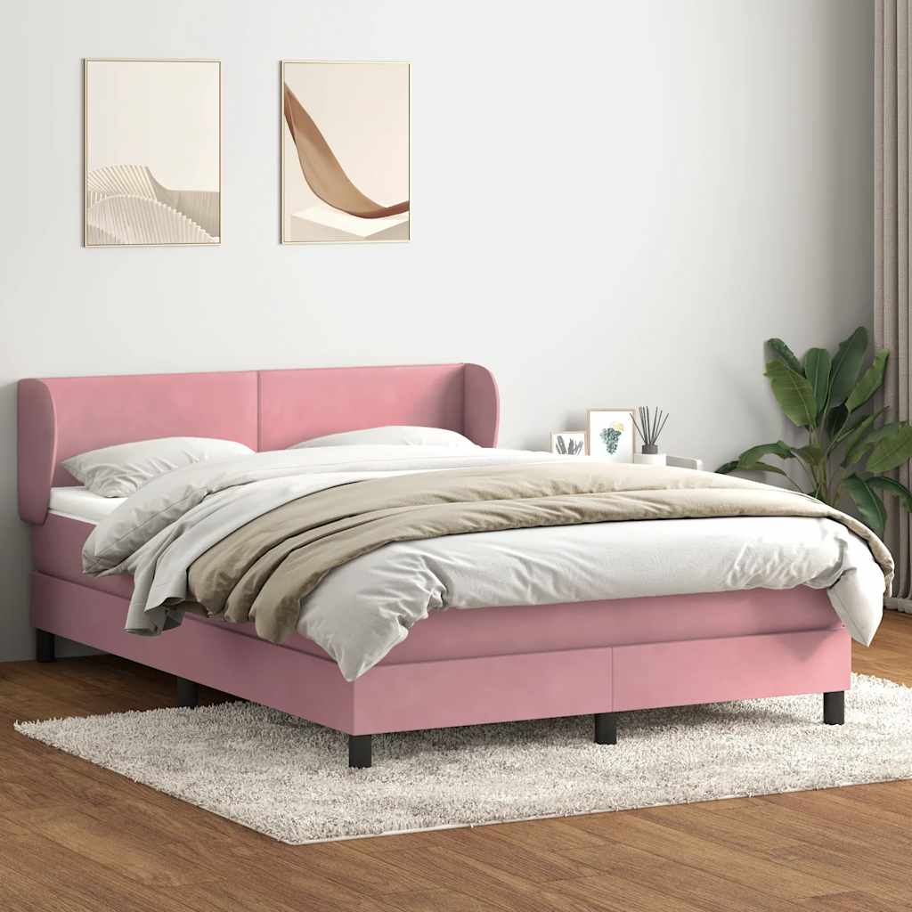 kontinentalseng med madras 140x210 cm fløjl lyserød - Image 3