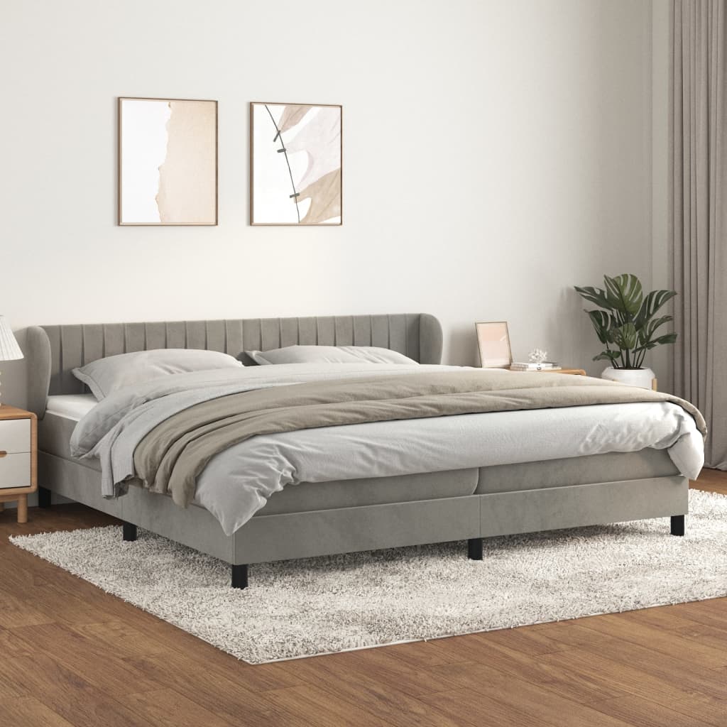 kontinentalseng med madras 200x200 cm fløjl lysegrå