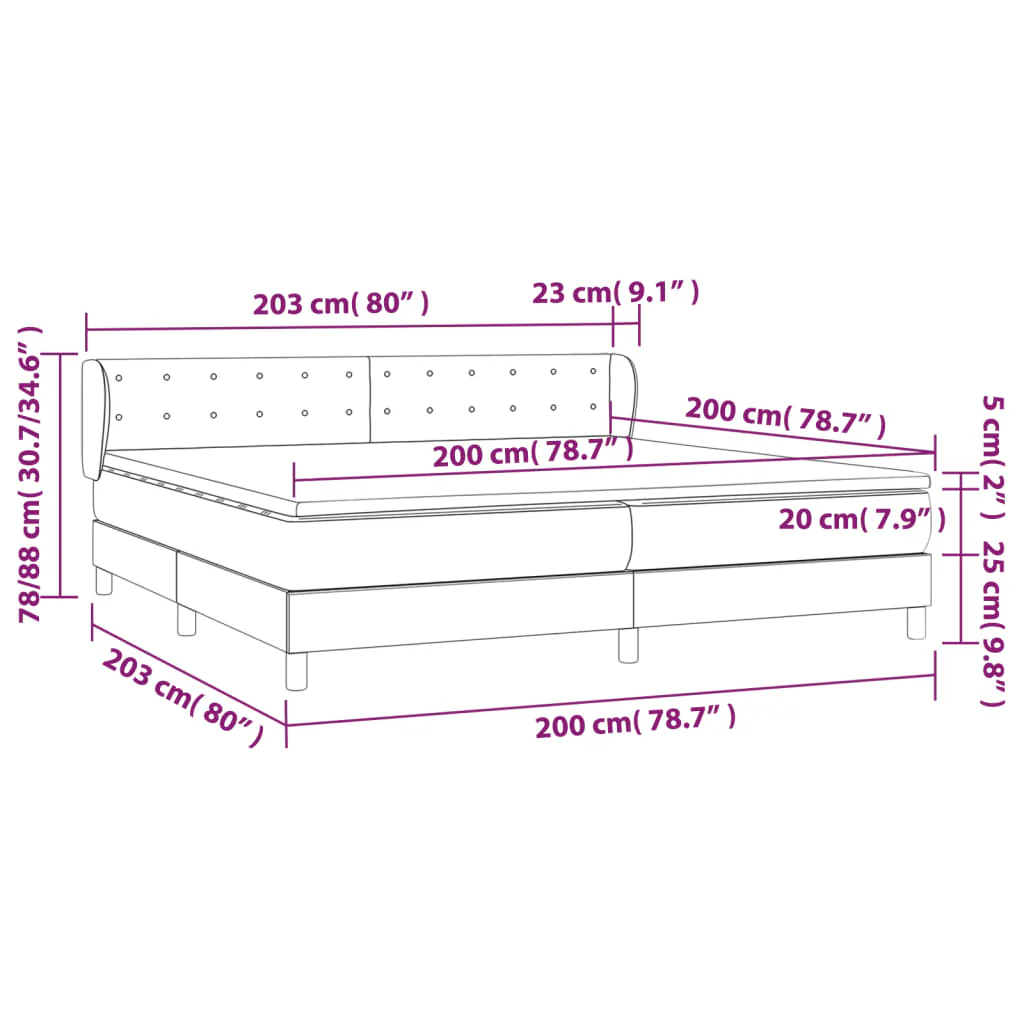 kontinentalseng med madras 200x200 cm fløjl lysegrå - Image 7
