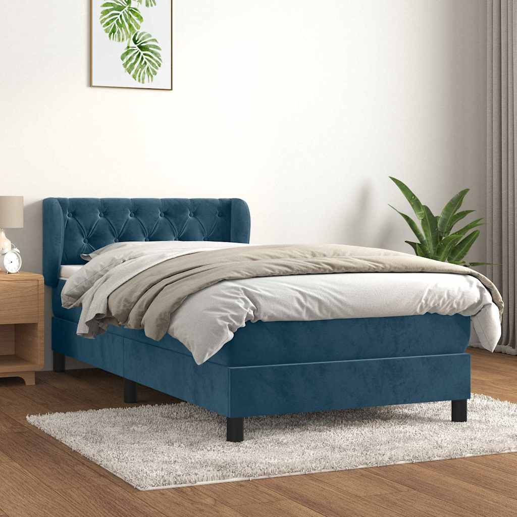 kontinentalseng med madras 200x200 cm fløjl mørkeblå