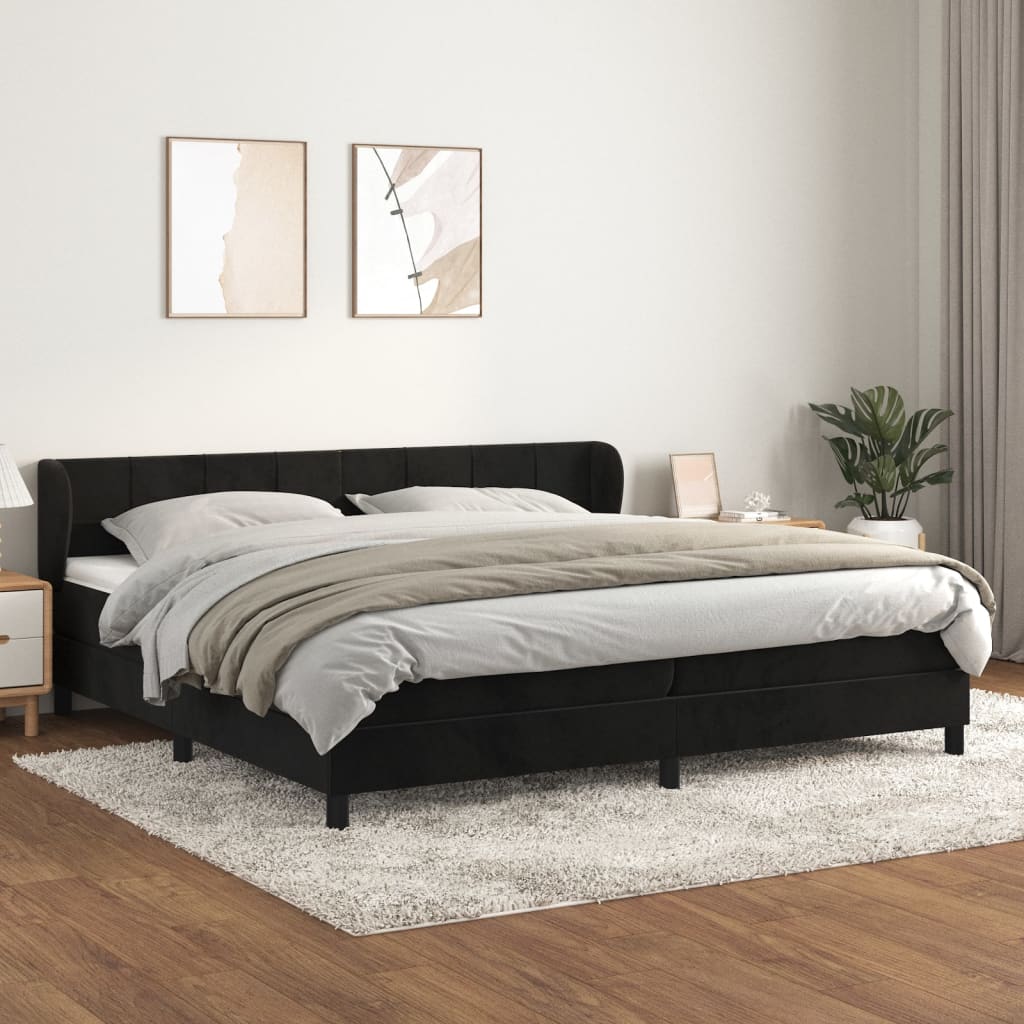 kontinentalseng med madras 200x200 cm fløjl sort