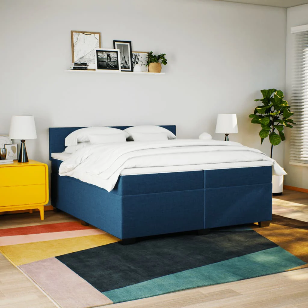 kontinentalseng med madras 200x200 cm stof blå - Image 3