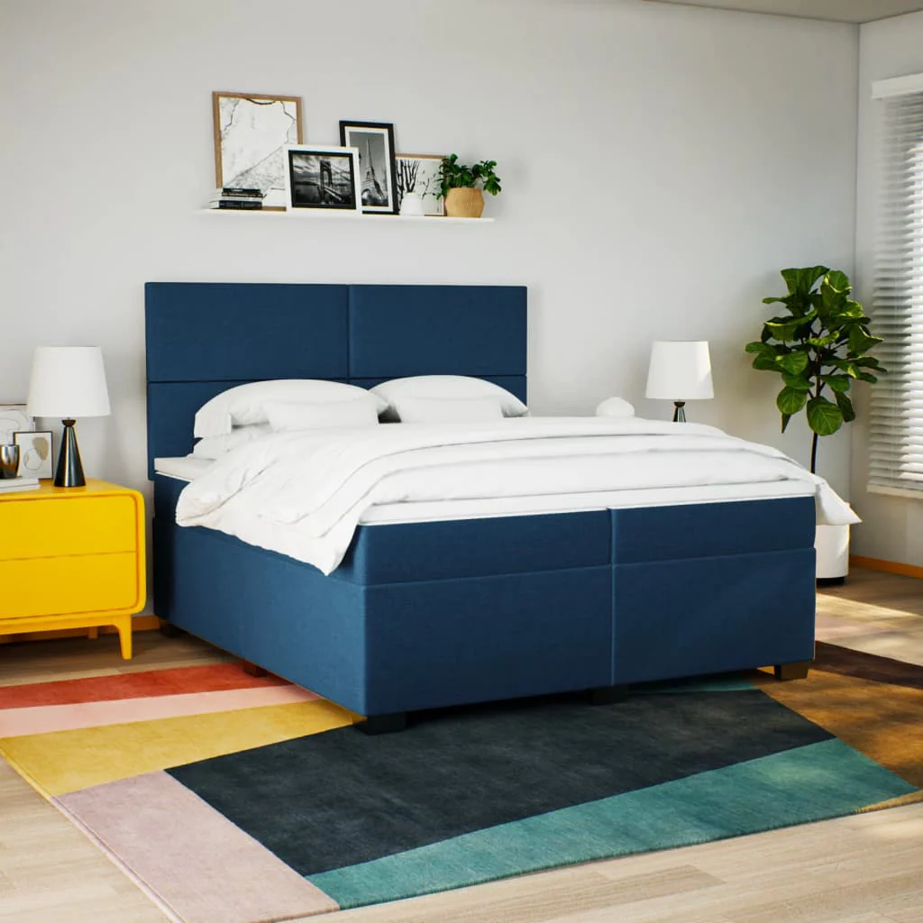 kontinentalseng med madras 200x200 cm stof blå - Image 3