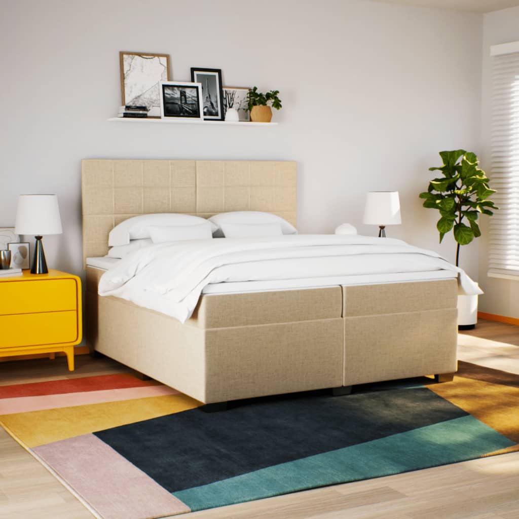 kontinentalseng med madras 200x200 cm stof cremefarvet - Image 4