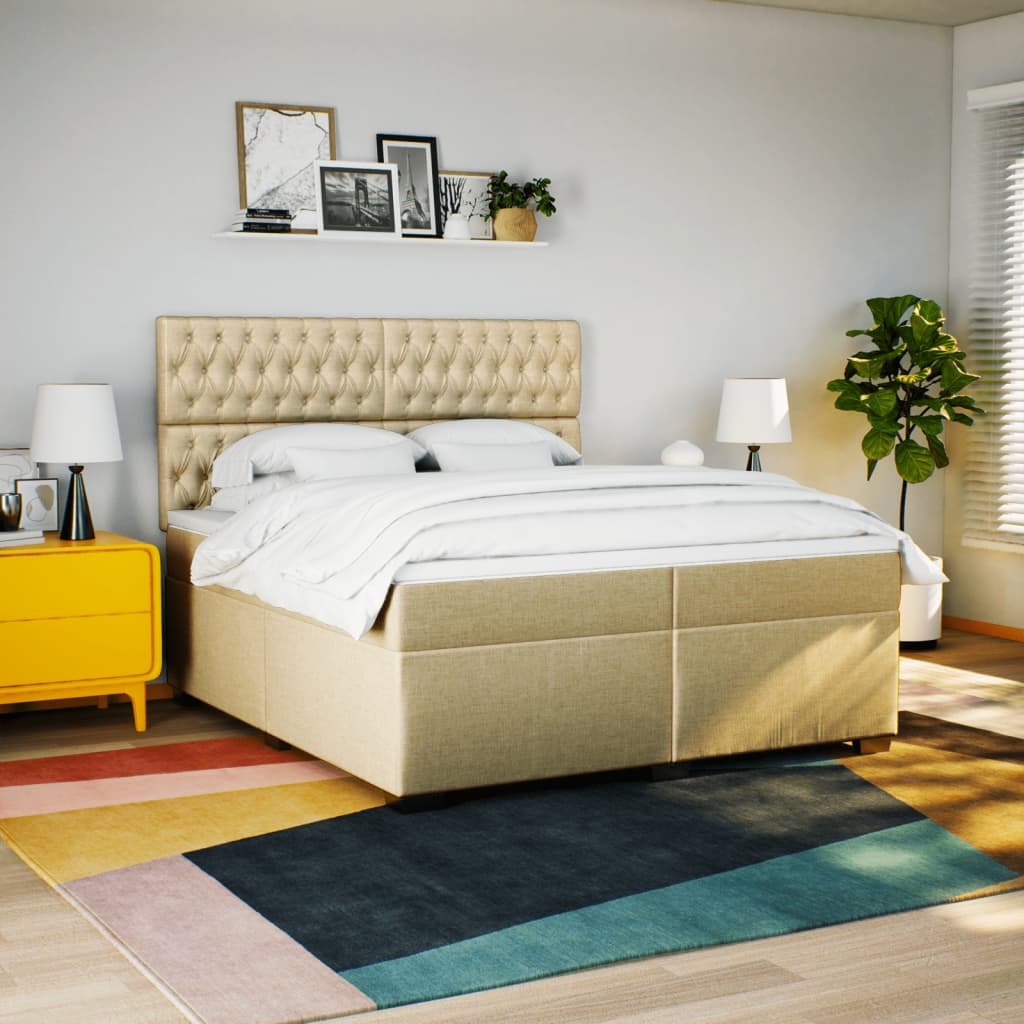 kontinentalseng med madras 200x200 cm stof cremefarvet - Image 3