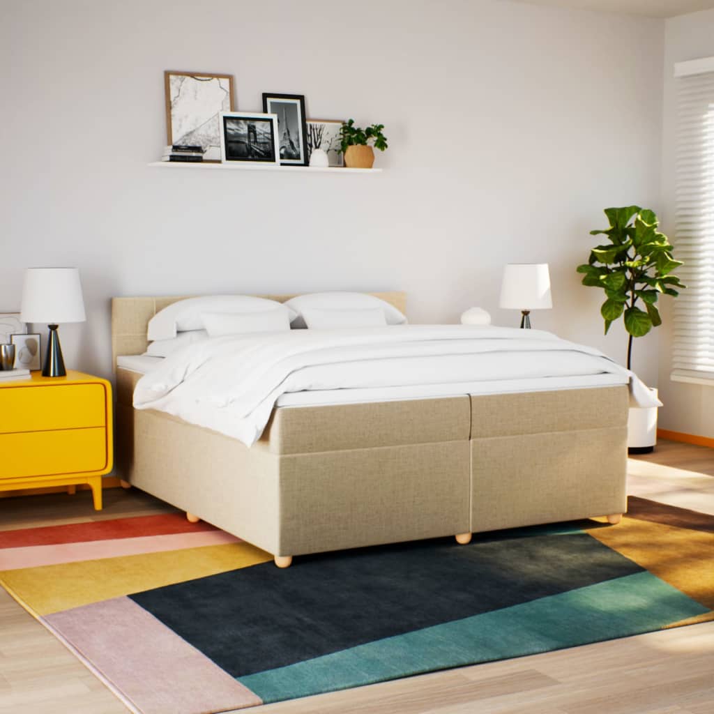 kontinentalseng med madras 200x200 cm stof cremefarvet - Image 4