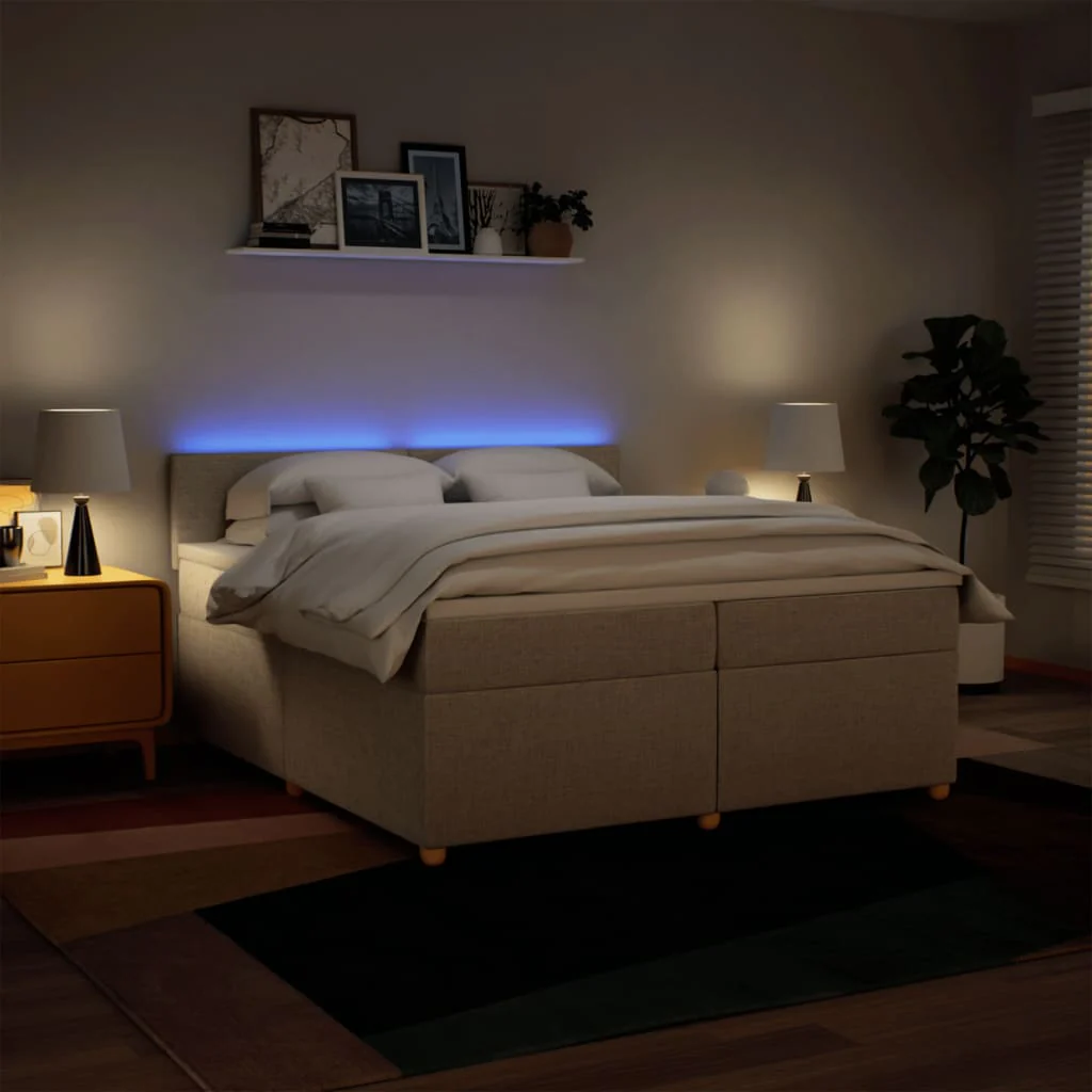 kontinentalseng med madras 200x200 cm stof cremefarvet - Image 5