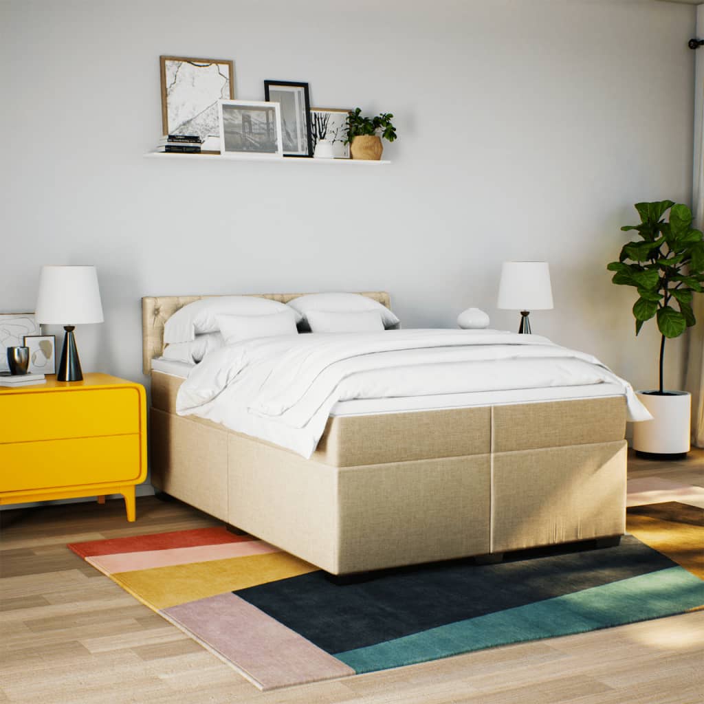 kontinentalseng med madras 200x200 cm stof cremefarvet - Image 4