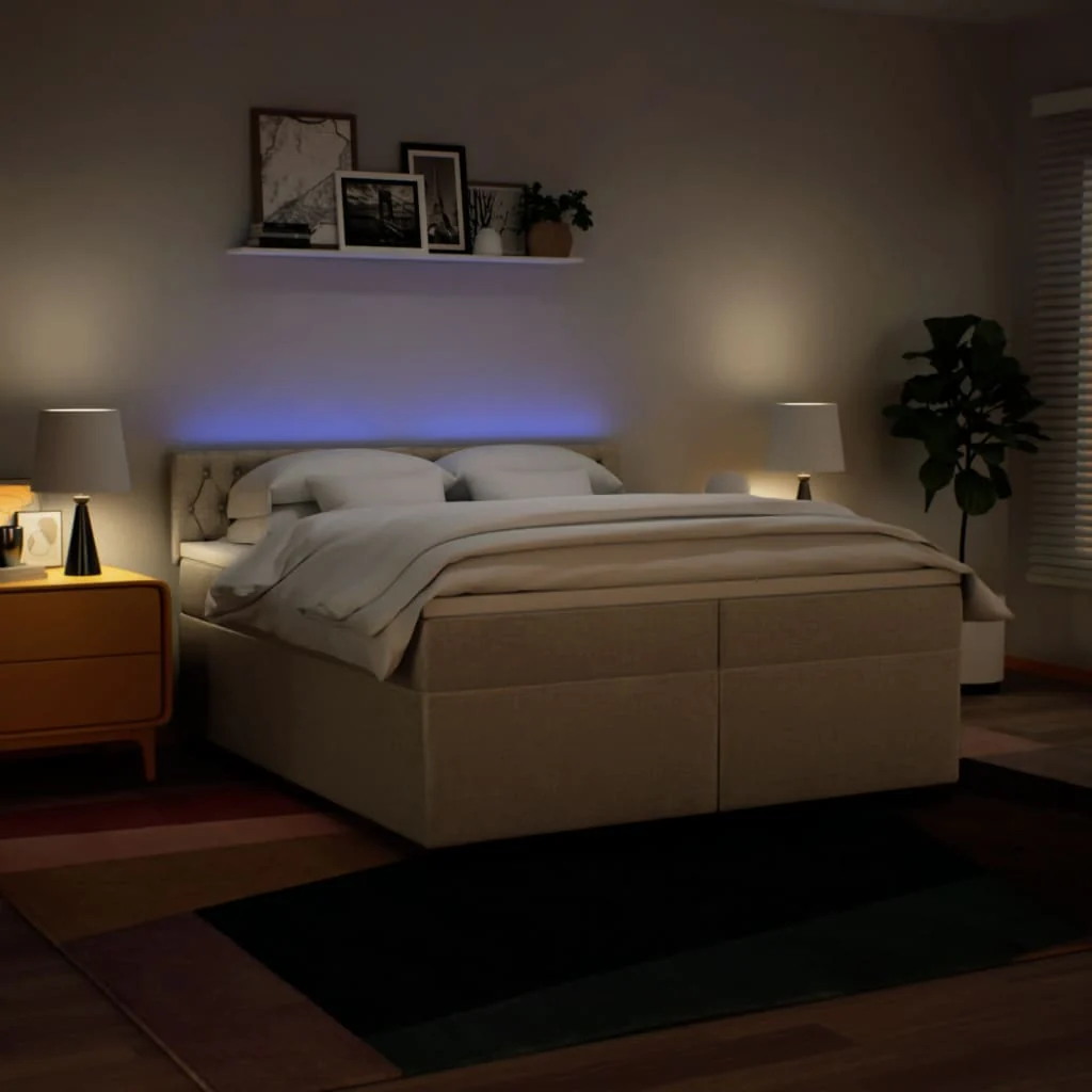 kontinentalseng med madras 200x200 cm stof cremefarvet - Image 5