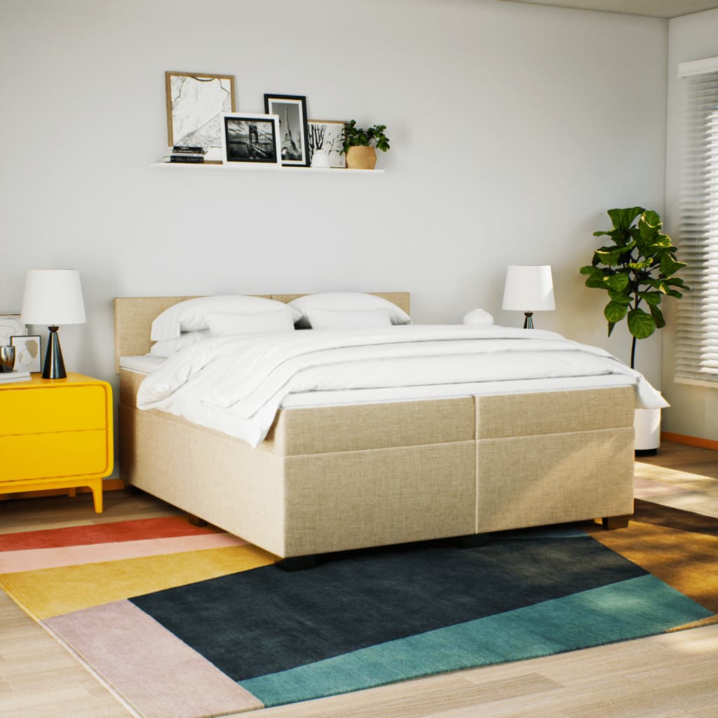 kontinentalseng med madras 200x200 cm stof cremefarvet - Image 4