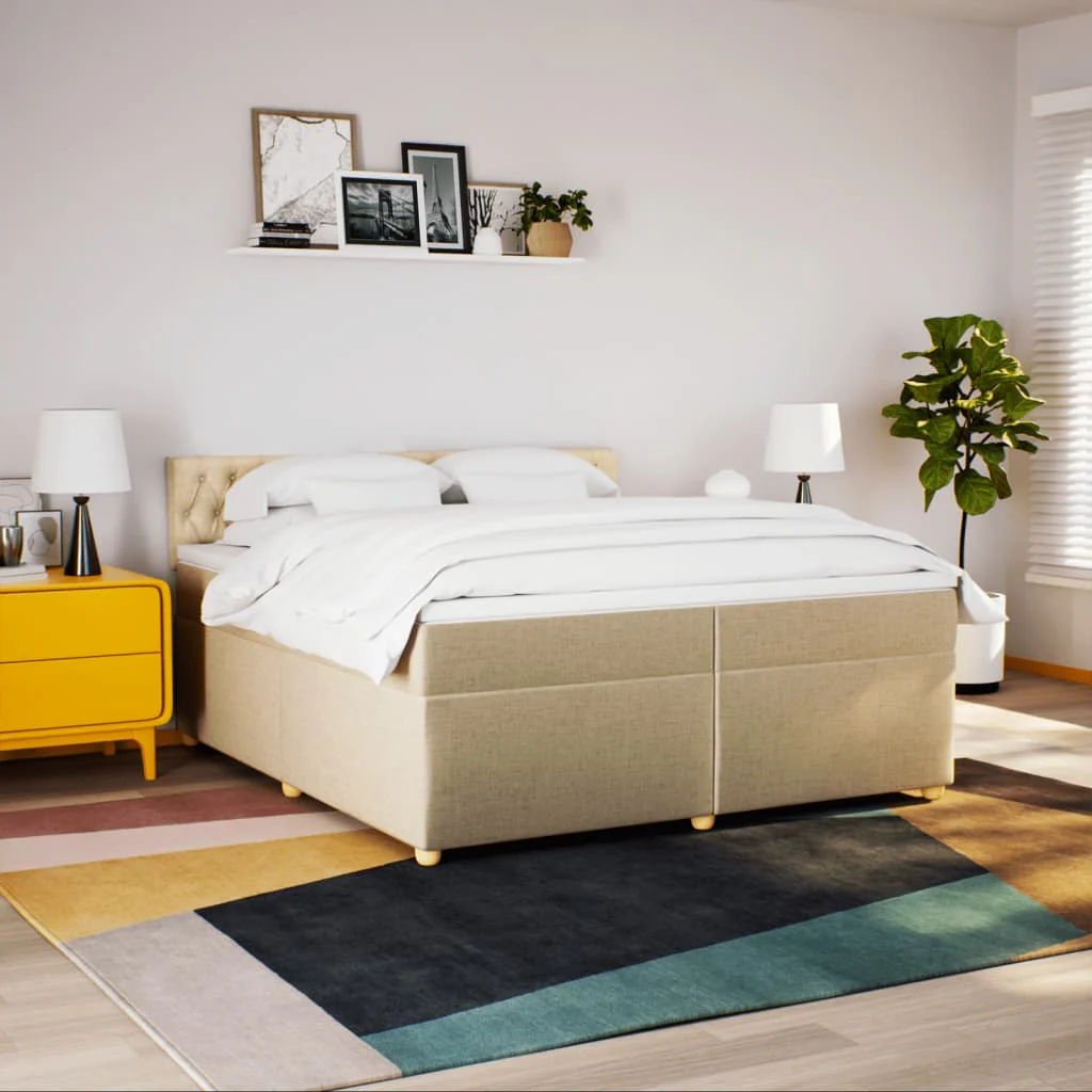 kontinentalseng med madras 200x200 cm stof cremefarvet - Image 3