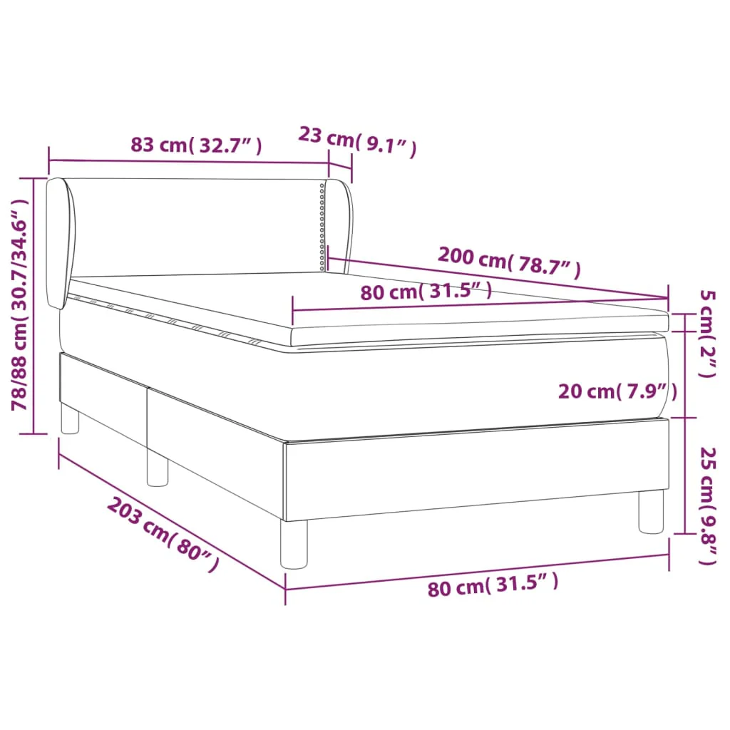 kontinentalseng med madras 80x200 cm fløjl lysegrå - Image 7