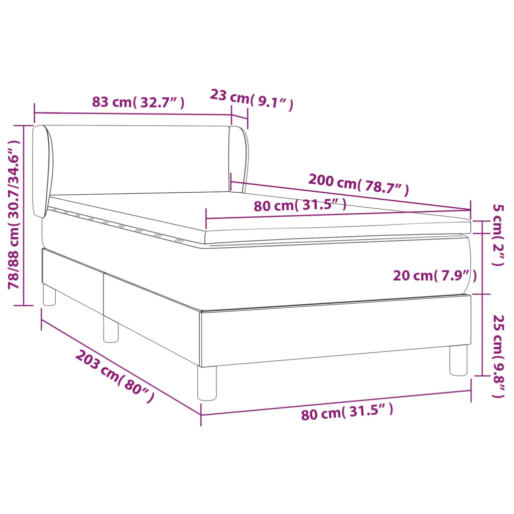 kontinentalseng med madras 80x200 cm fløjl lysegrå - Image 7