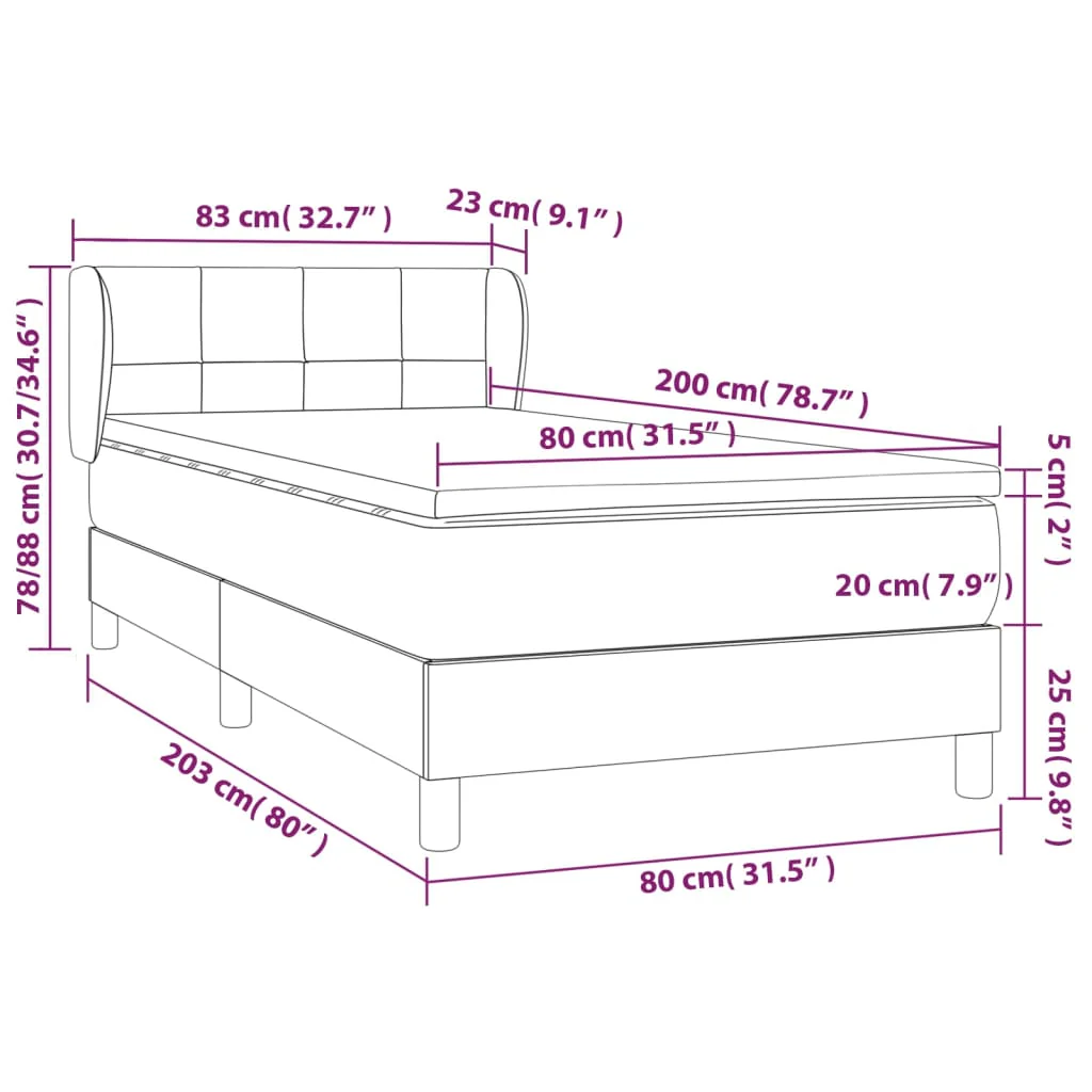 kontinentalseng med madras 80x200 cm fløjl mørkeblå - Image 7