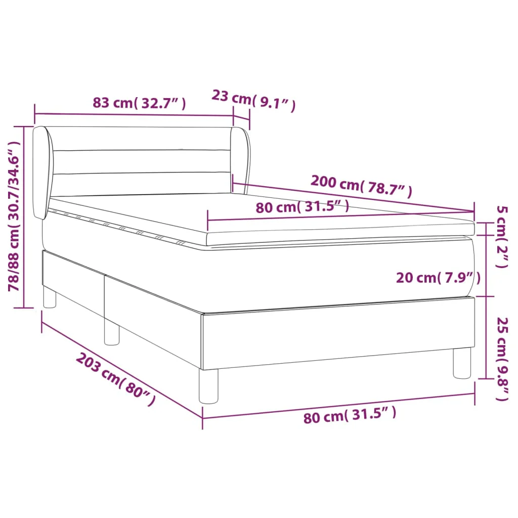kontinentalseng med madras 80x200 cm fløjl mørkegrå - Image 7