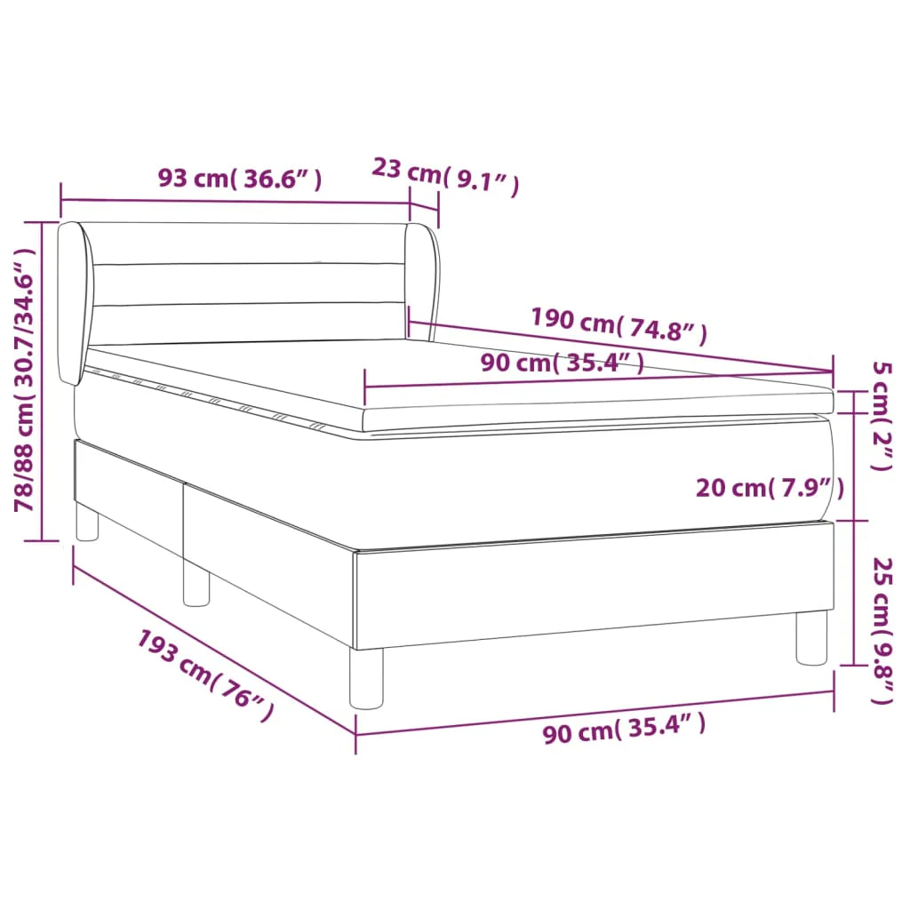 kontinentalseng med madras 90x190 cm fløjl lysegrå - Image 7