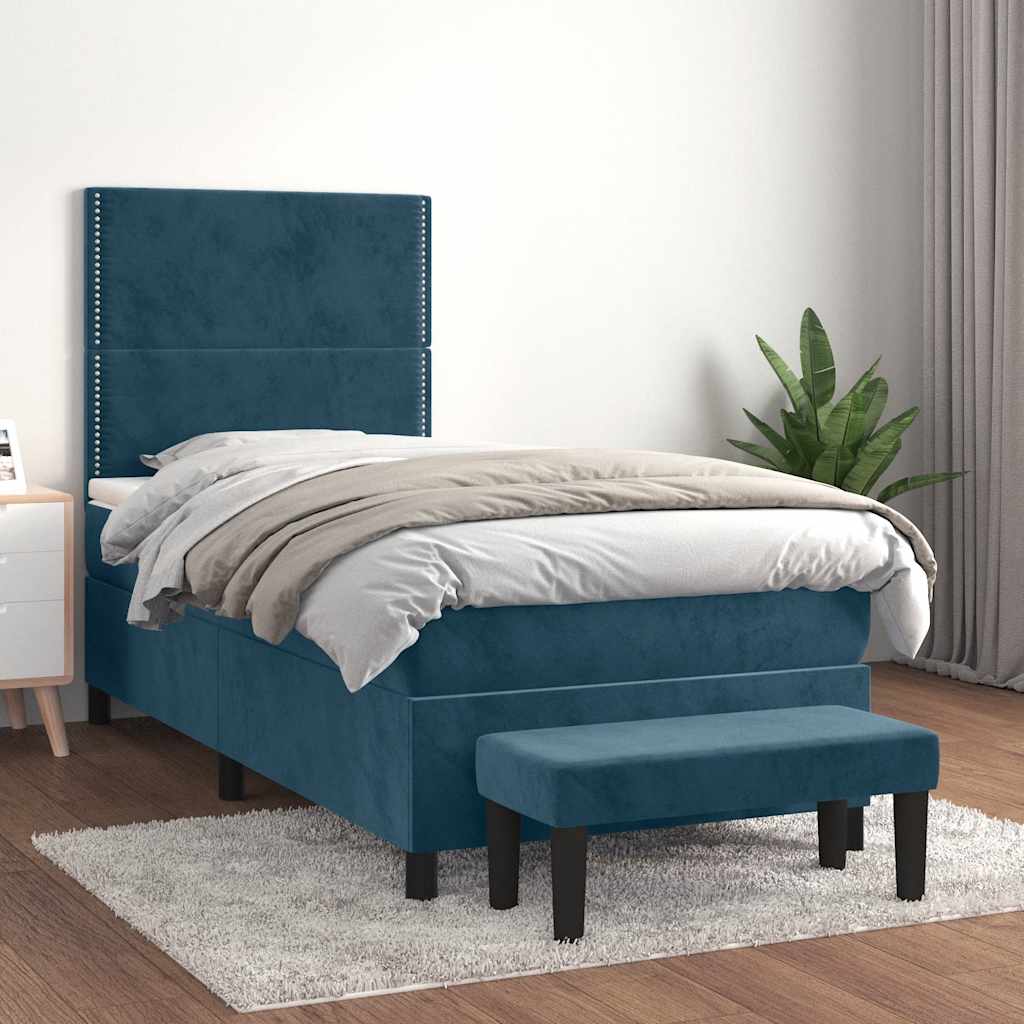 kontinentalseng med madras 90x190 cm fløjl mørkeblå
