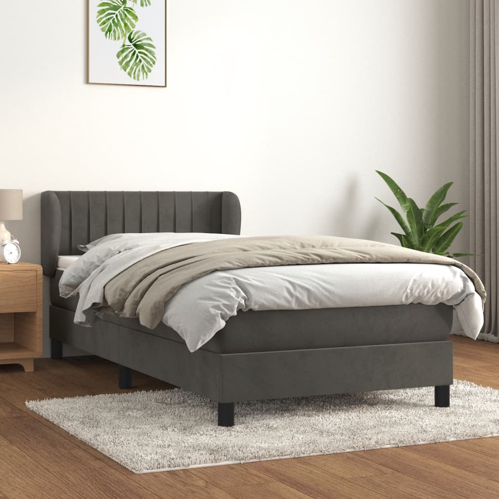 kontinentalseng med madras 90x190 cm fløjl mørkegrå