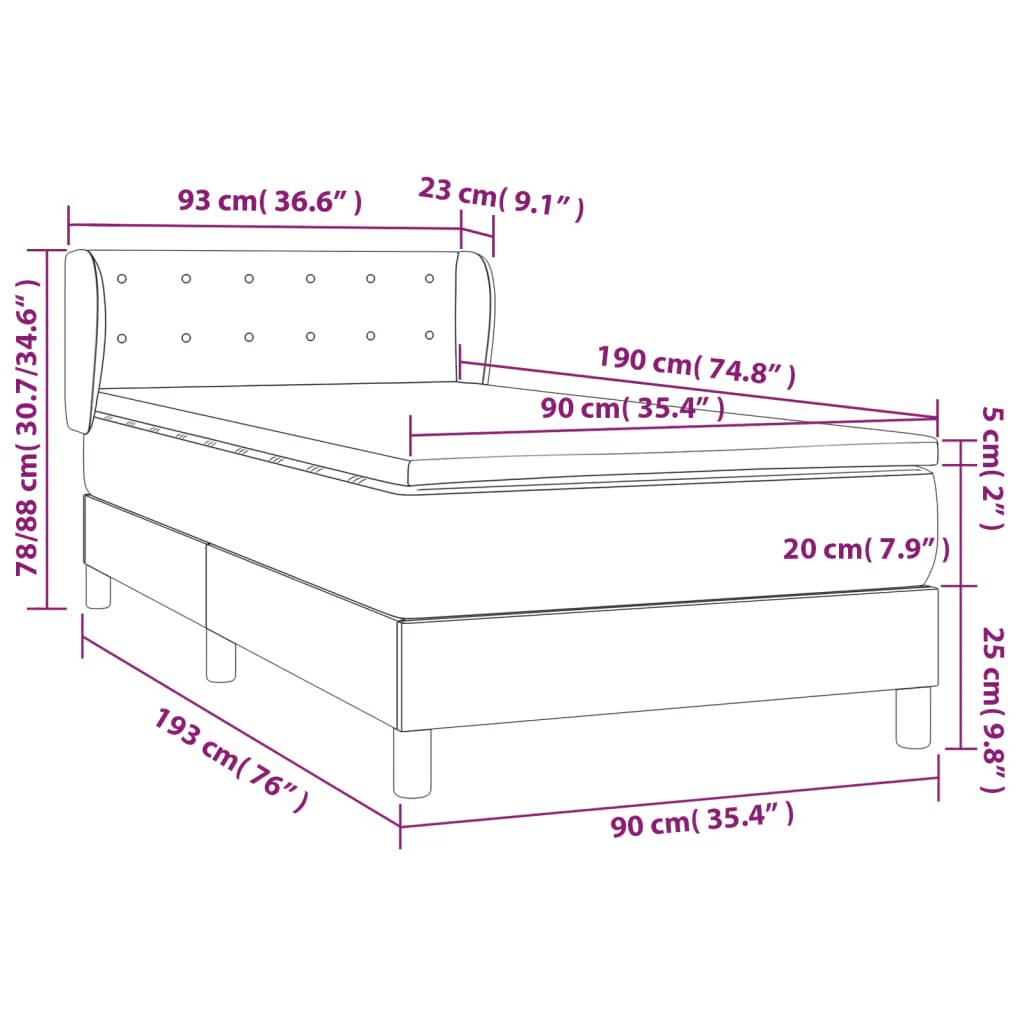 kontinentalseng med madras 90x190 cm fløjl mørkegrå - Image 7