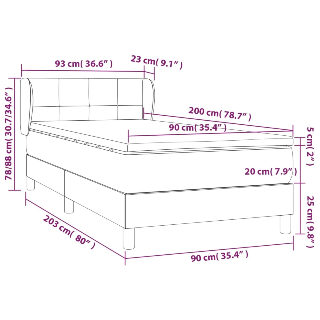kontinentalseng med madras 90x200 cm fløjl sort - Image 7