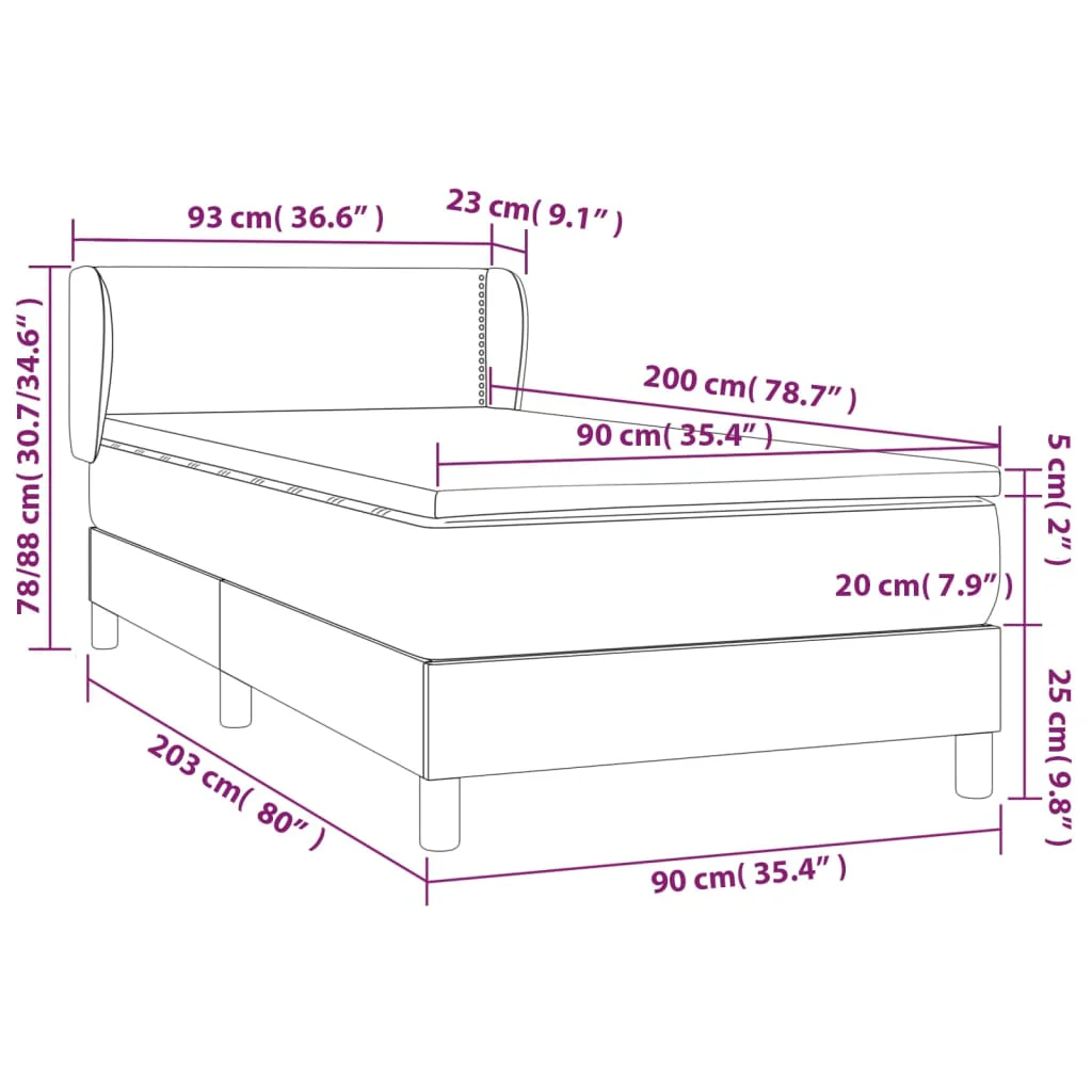 kontinentalseng med madras 90x200 cm fløjl sort - Image 7