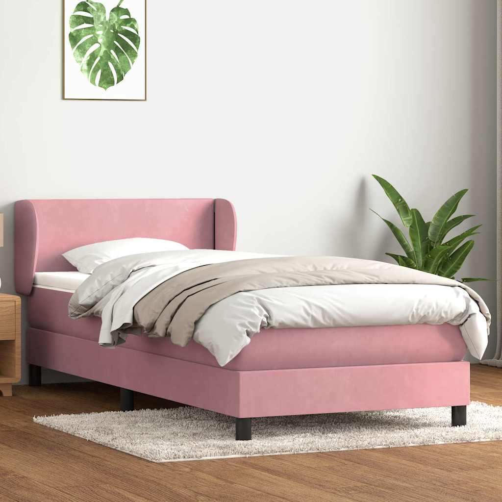 kontinentalseng med madras lyserød 90x210 cm fløjl - Image 3