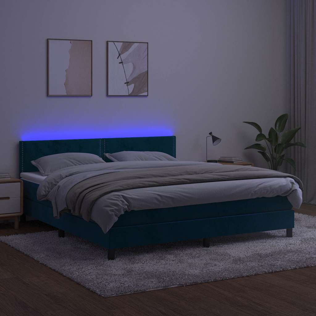 kontinentalseng med madras og LED-lys 180x200 cm fløjl mørkeblå - Image 3