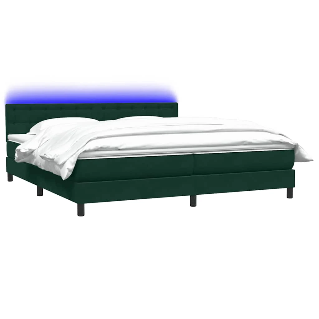 kontinentalseng med madras og LED-lys 180x220 cm fløjl mørkegrøn - Image 3