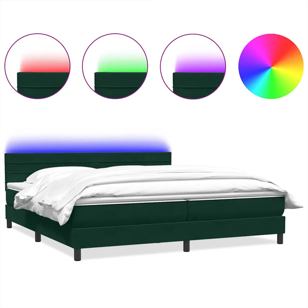 kontinentalseng med madras og LED-lys 180x220 cm fløjl mørkegrøn - Image 2