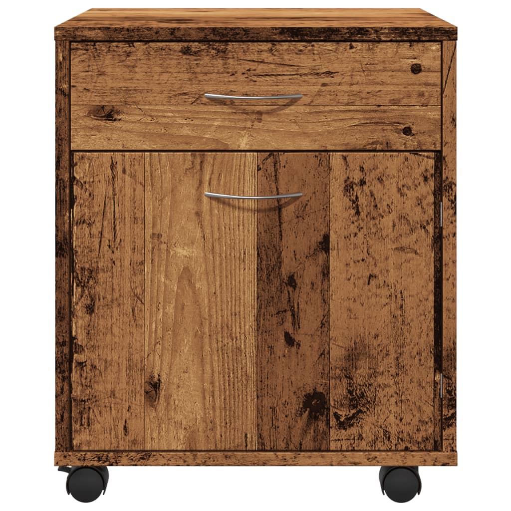 kontorskab med hjul 45x38x54 cm konstrueret træ antikt trælook - Image 5