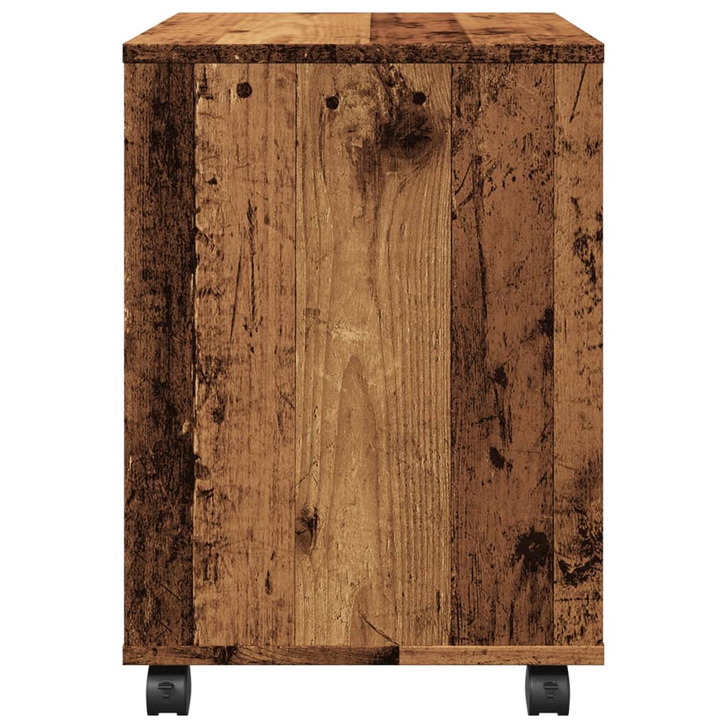 kontorskab med hjul 45x38x54 cm konstrueret træ antikt trælook - Image 6
