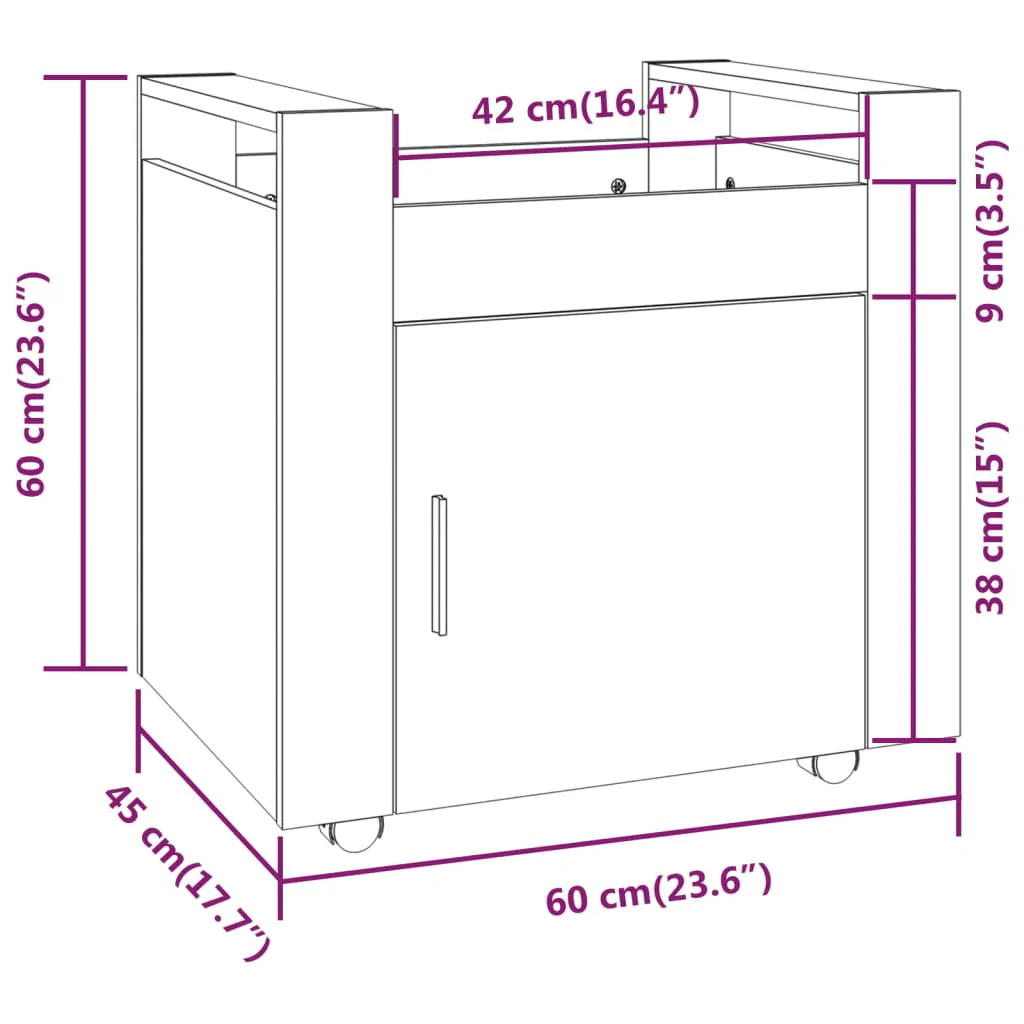 kontorvogn 60x45x60 cm konstrueret træ grå sonoma-eg - Image 10