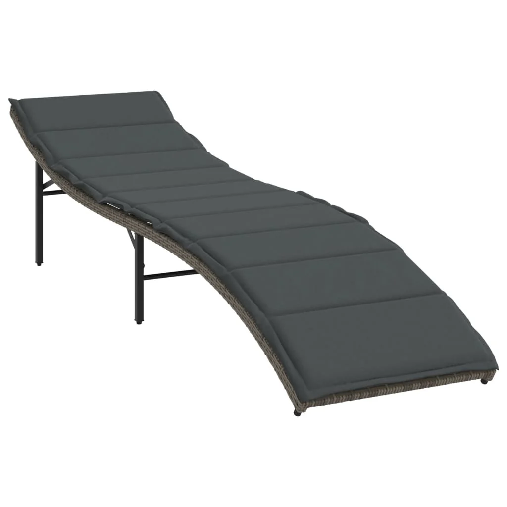 liggestol med hynde 55x199x50 cm polyrattan grå - Image 2