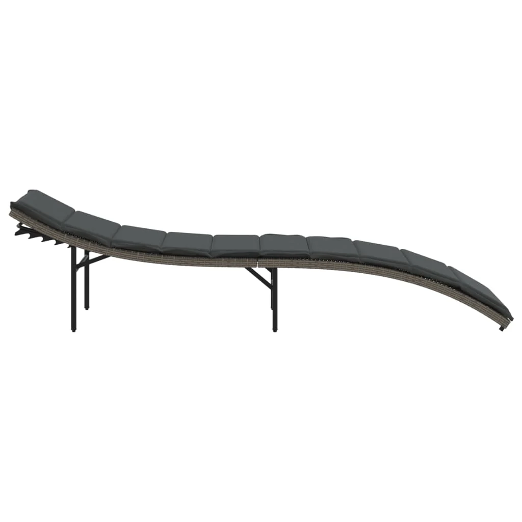 liggestol med hynde 55x199x50 cm polyrattan grå - Image 5