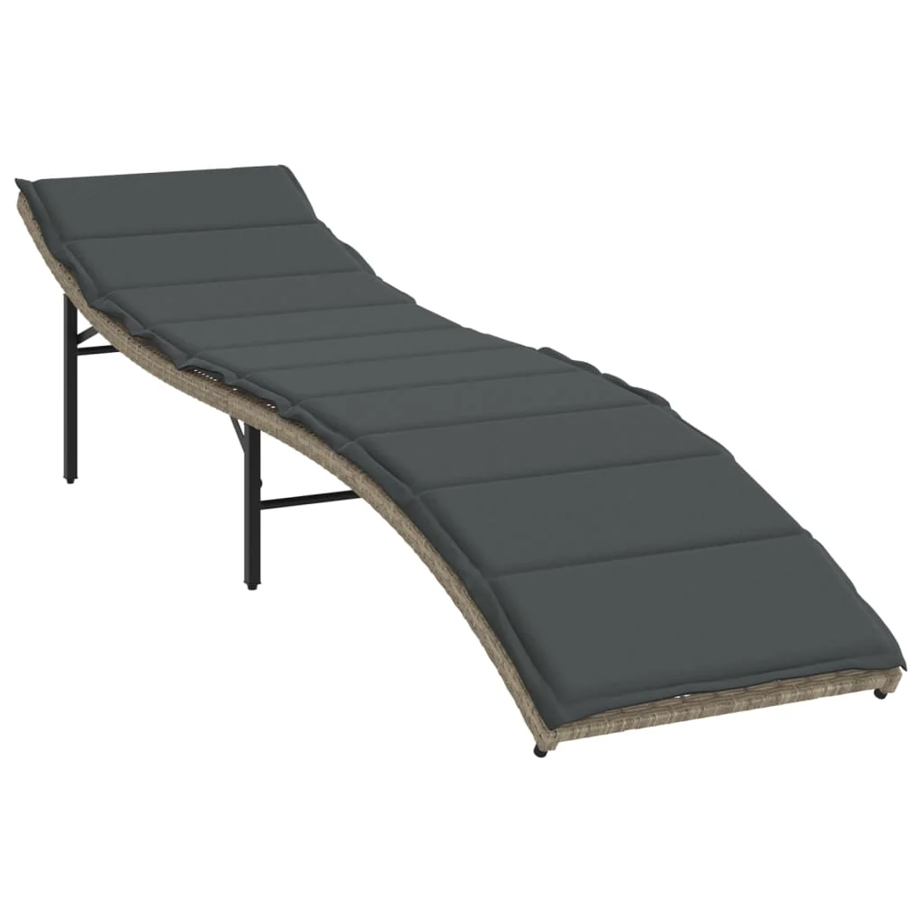 liggestol med hynde 55x199x50 cm polyrattan lysegrå - Image 2