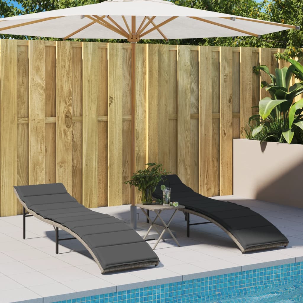 liggestol med hynde 55x199x50 cm polyrattan lysegrå - Image 3