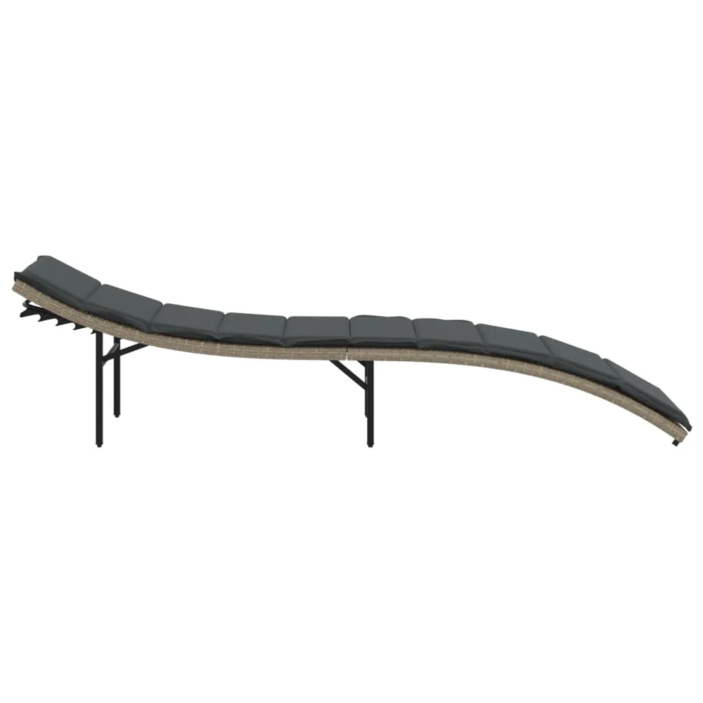 liggestol med hynde 55x199x50 cm polyrattan lysegrå - Image 5