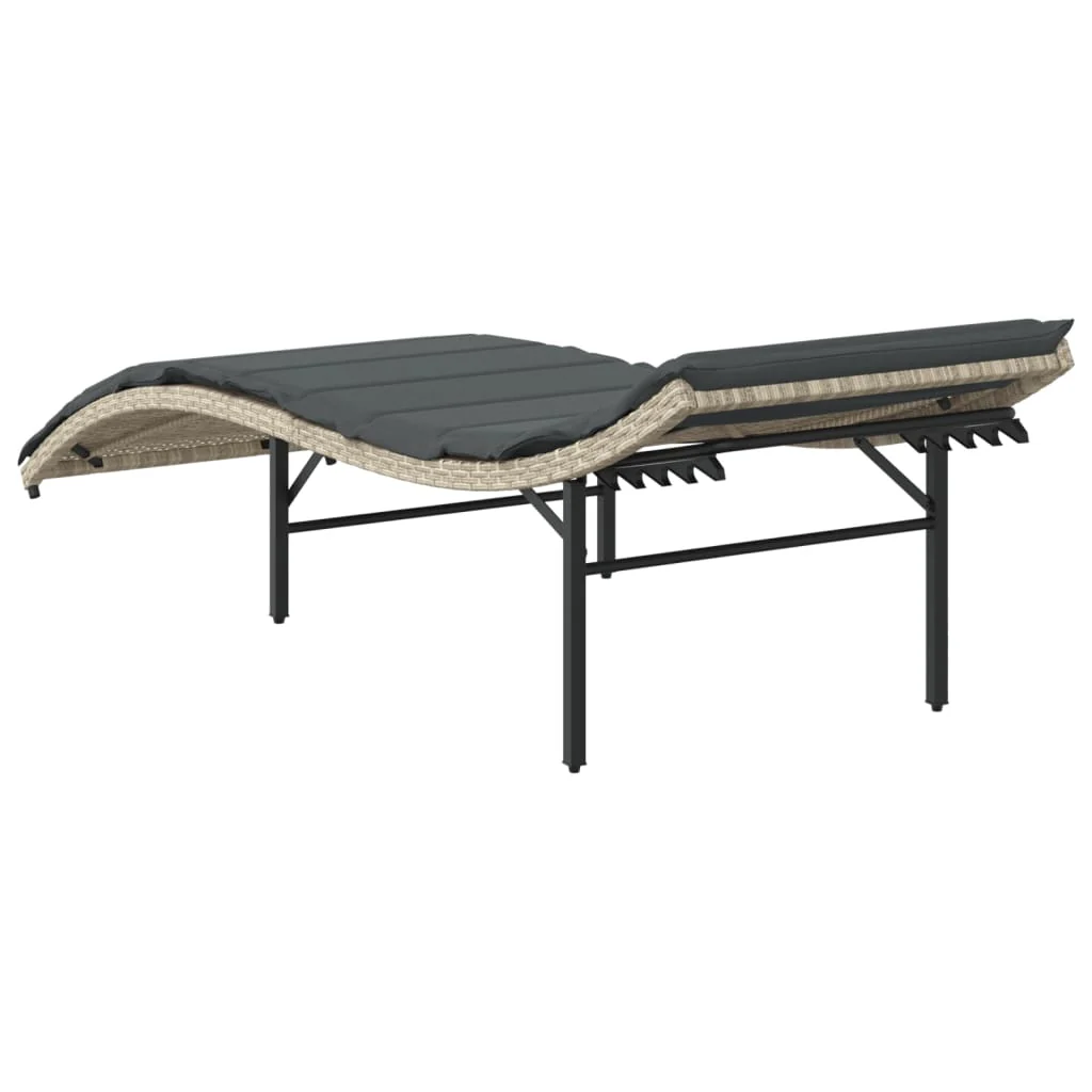 liggestol med hynde 55x199x50 cm polyrattan lysegrå - Image 6