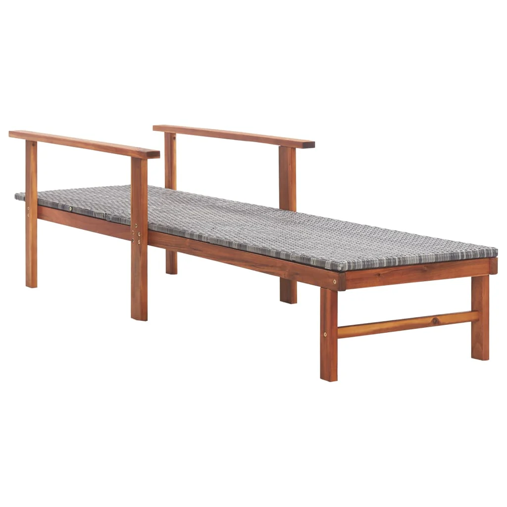 liggestol polyrattan og massivt akacietræ grå - Image 3