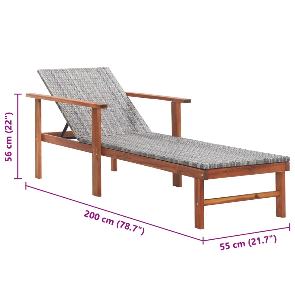 liggestol polyrattan og massivt akacietræ grå - Image 8