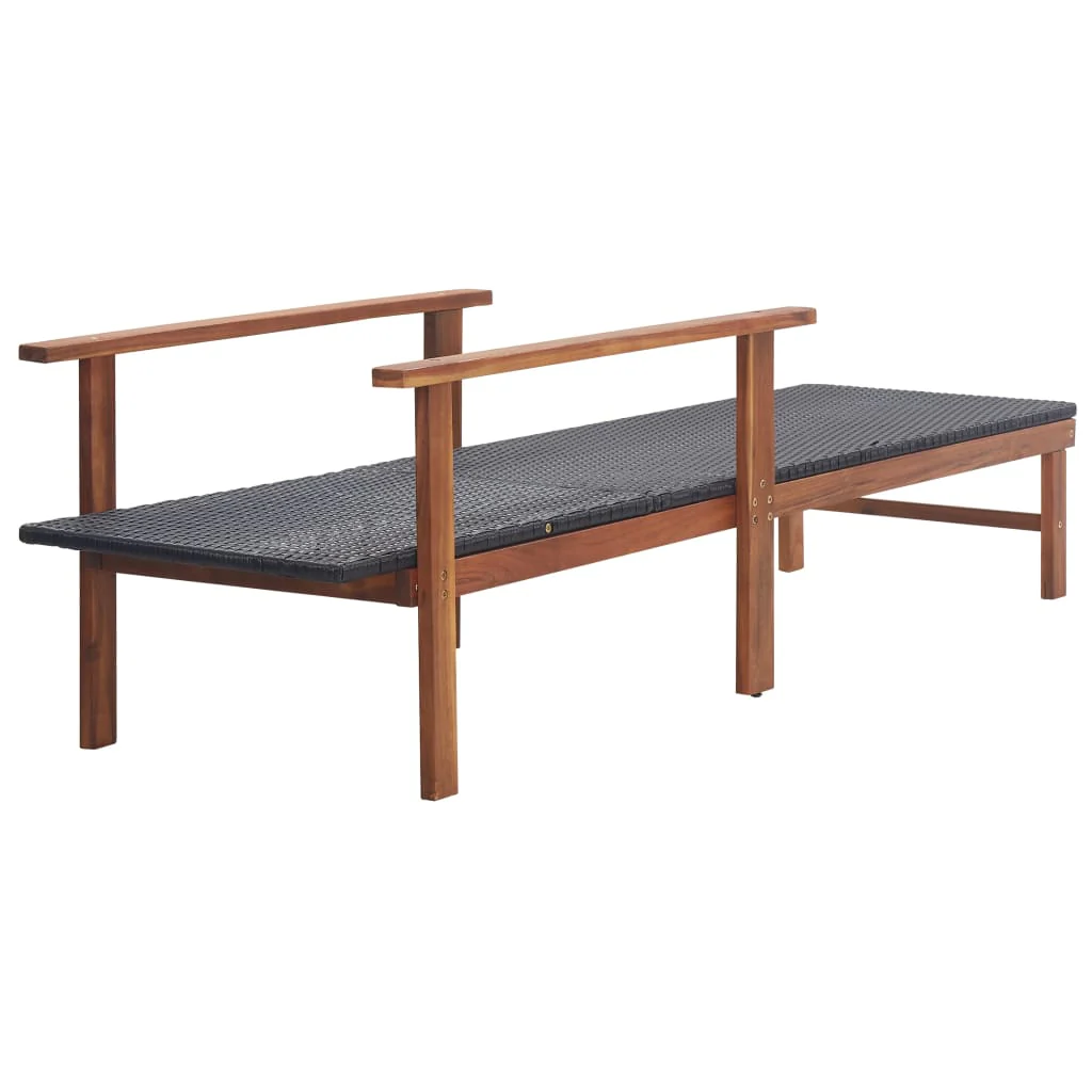 liggestol polyrattan og massivt akacietræ sort - Image 3