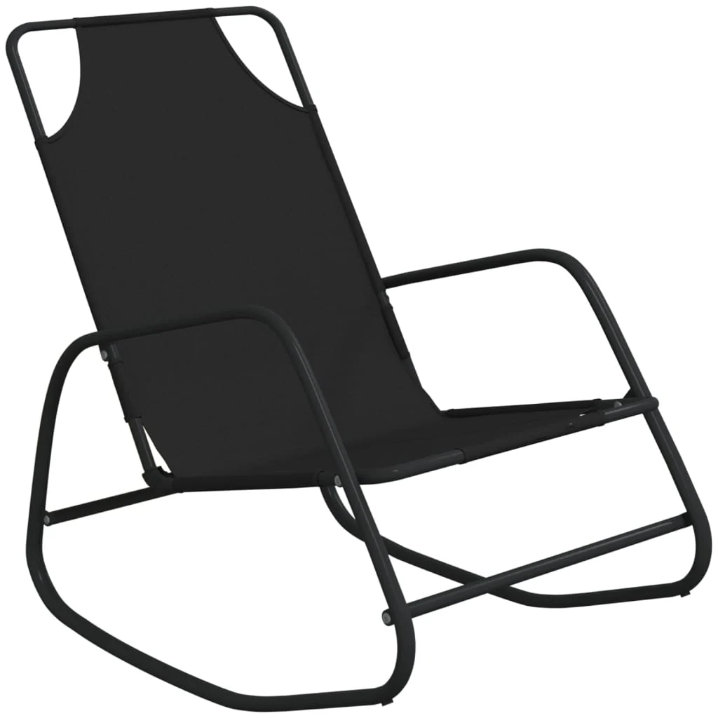 liggestole med gyngefunktion 2 stk. stål og textilene sort - Image 3