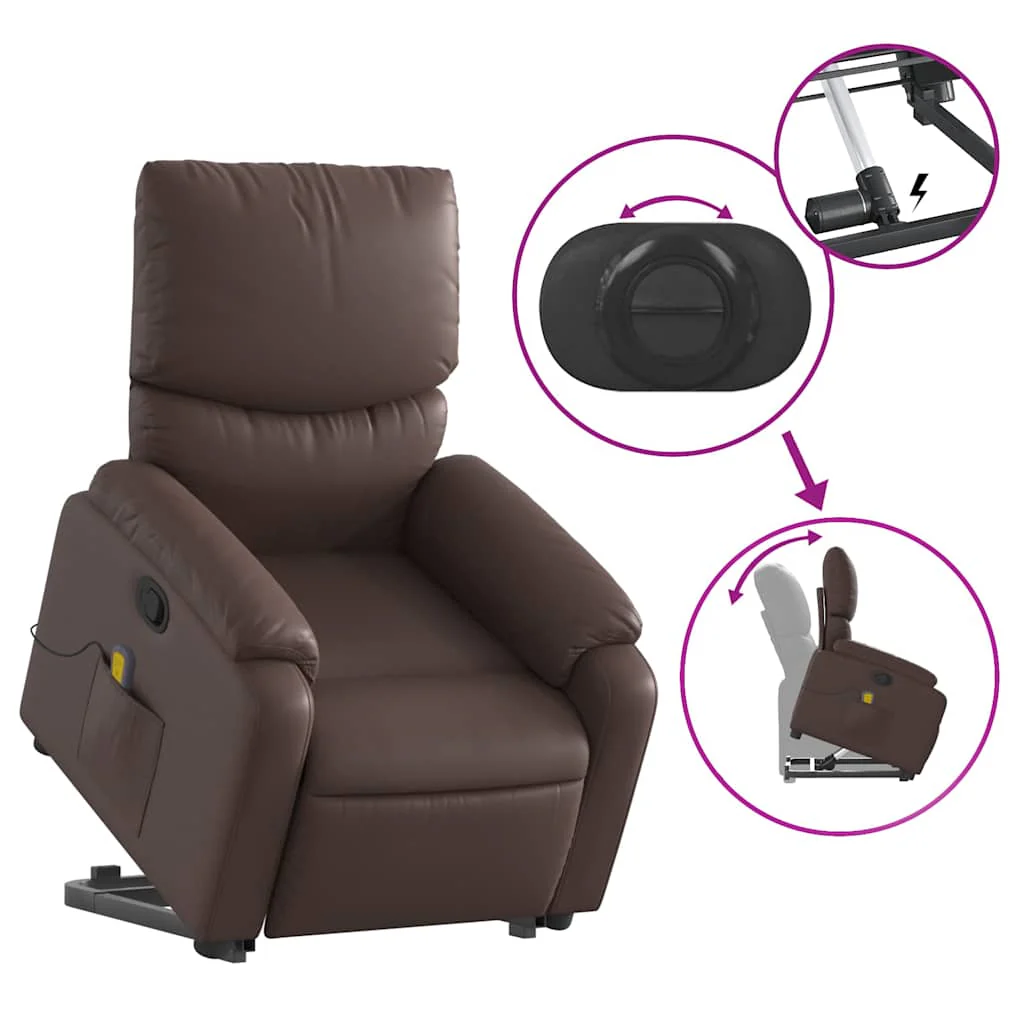 løftestol med massagefunktion kunstlæder brun - Image 6