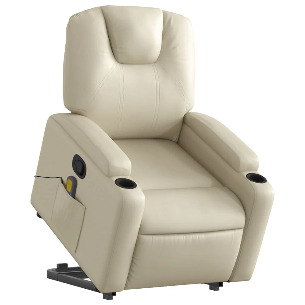 løftestol med massagefunktion kunstlæder cremefarvet - Image 3