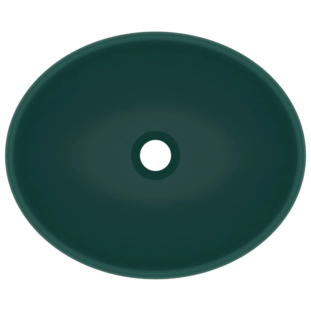 luksuriøs håndvask 40x33 cm keramisk oval mat mørkegrøn - Image 4