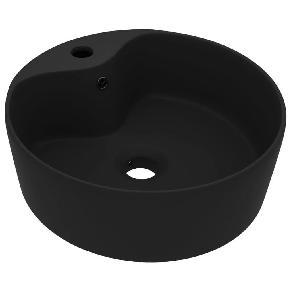 luksuriøs håndvask med overløb 36x13 cm keramik mat sort - Image 2