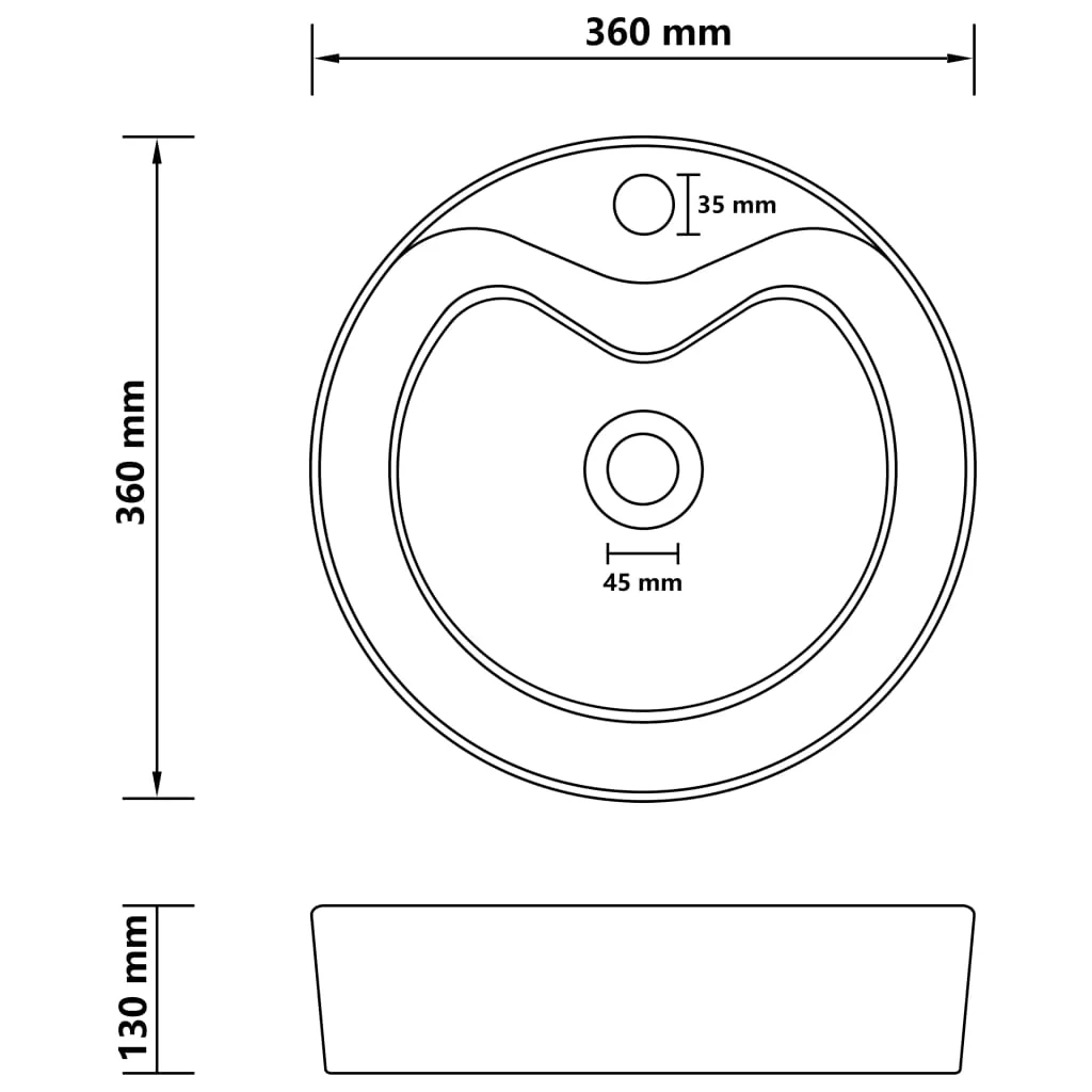 luksuriøs håndvask med overløb 36x13 cm keramik mat sort - Image 7