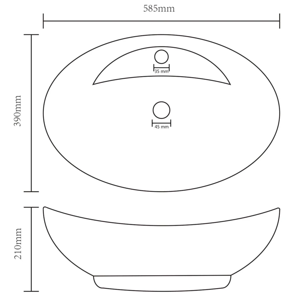 luksuriøs håndvask overløb 58,5x39 cm keramik oval mat mørkegrå - Image 7