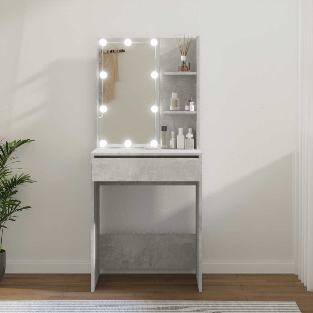 makeupbord med LED-lys 60x40x140 cm betongrå