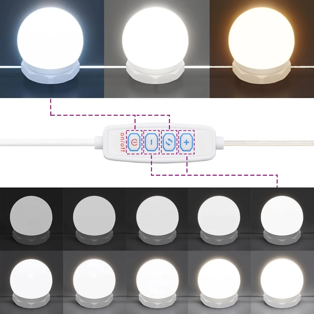 makeupbord med LED-lys 60x40x140 cm sonoma-eg - Image 10
